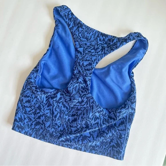🩷AERIE OFFLINE REAL ME BLUE LONGLINE SPORTS BRA RACERBACK GEOMETRIC SIZE XS - Picture 5 of 9
